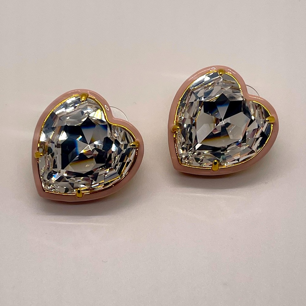 Lele Sadoughi x Swarovski Large heart crystal earrings.